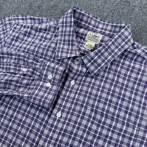 LL BEAN Slightly Fitted Brushed Cotton Men's XLT Purple Check‎ Plaid Shirt